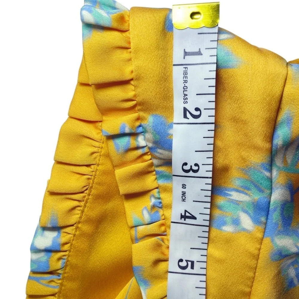 Three Floor Lemonana Dress Yellow Aqua Print
Ruffle Flutter Sleeve Midi - Picture 12 of 16